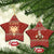 Albania Christmas Ceramic Ornament with Red Geometric Design, Golden Double-Headed Eagle, and Santa Motif - Wonder Print Shop