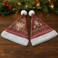Albania Christmas Santa Hat with Red Geometric Design, Golden Double-Headed Eagle, and Santa Motif - Wonder Print Shop
