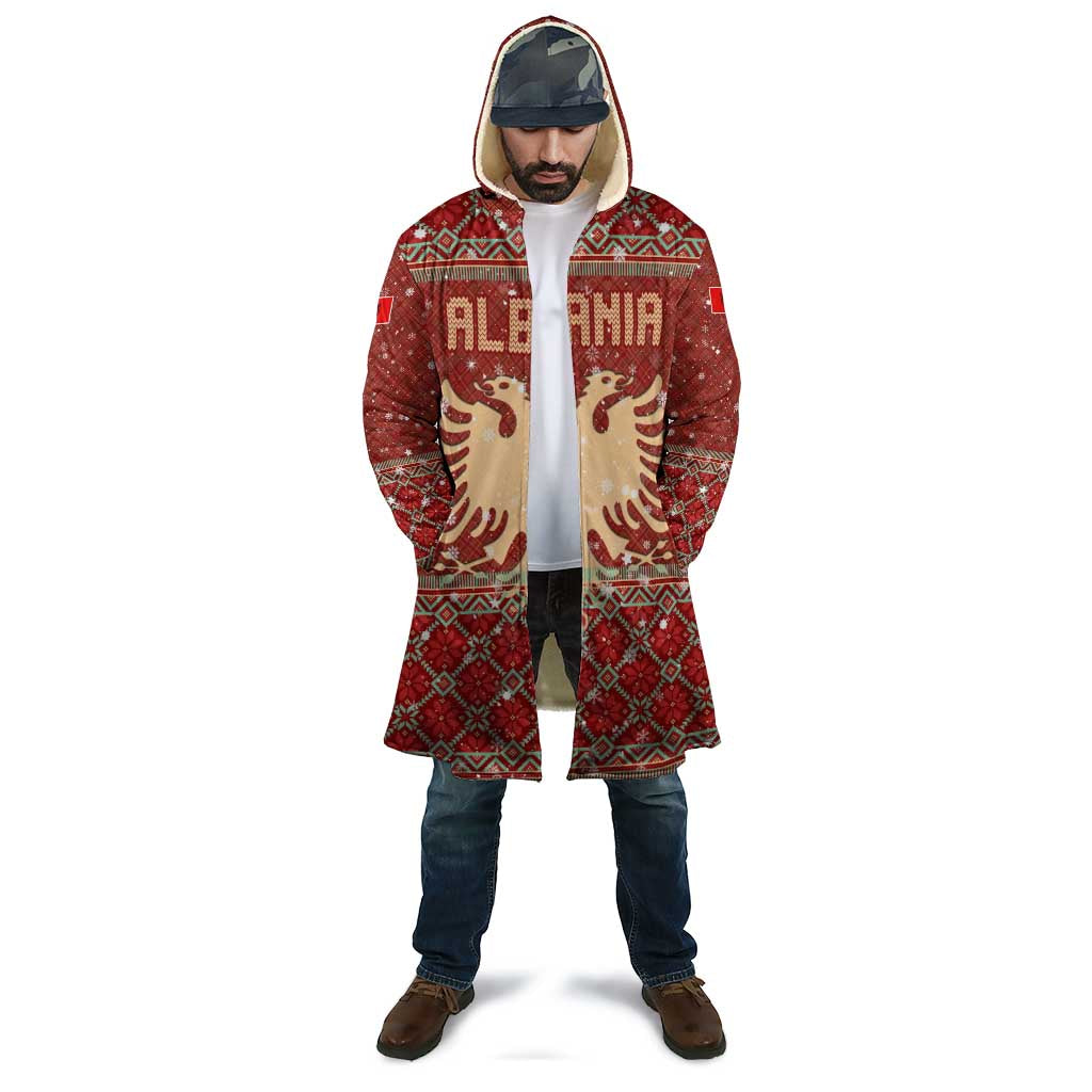 Albania Christmas Cloak with Red Geometric Design, Golden Double-Headed Eagle, and Santa Motif - Wonder Print Shop