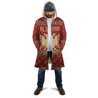 Albania Christmas Cloak with Red Geometric Design, Golden Double-Headed Eagle, and Santa Motif - Wonder Print Shop