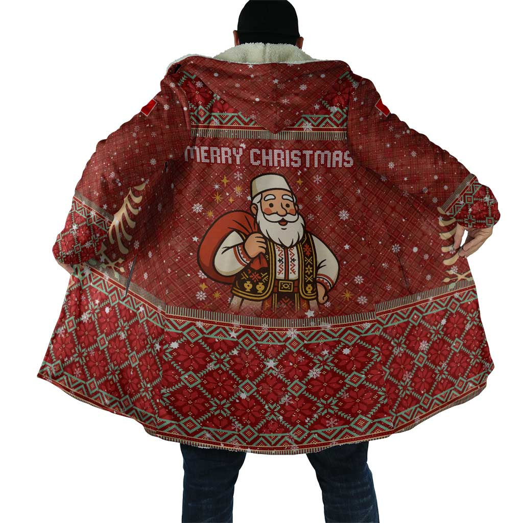 Albania Christmas Cloak with Red Geometric Design, Golden Double-Headed Eagle, and Santa Motif - Wonder Print Shop