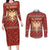 Albania Christmas Couples Matching Long Sleeve Bodycon Dress and Long Sleeve Button Shirt with Red Geometric Design, Golden Double-Headed Eagle, and Santa Motif - Wonder Print Shop