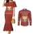 Albania Christmas Couples Matching Mermaid Dress and Long Sleeve Button Shirt with Red Geometric Design, Golden Double-Headed Eagle, and Santa Motif - Wonder Print Shop