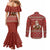 Albania Christmas Couples Matching Mermaid Dress and Long Sleeve Button Shirt with Red Geometric Design, Golden Double-Headed Eagle, and Santa Motif - Wonder Print Shop