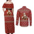Albania Christmas Couples Matching Off Shoulder Maxi Dress and Long Sleeve Button Shirt with Red Geometric Design, Golden Double-Headed Eagle, and Santa Motif - Wonder Print Shop