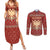 Albania Christmas Couples Matching Summer Maxi Dress and Long Sleeve Button Shirt with Red Geometric Design, Golden Double-Headed Eagle, and Santa Motif - Wonder Print Shop