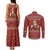 Albania Christmas Couples Matching Tank Maxi Dress and Long Sleeve Button Shirt with Red Geometric Design, Golden Double-Headed Eagle, and Santa Motif - Wonder Print Shop