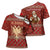 Albania Christmas Cross Shoulder Shirt with Red Geometric Design, Golden Double-Headed Eagle, and Santa Motif - Wonder Print Shop