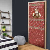 Albania Christmas Door Cover with Red Geometric Design, Golden Double-Headed Eagle, and Santa Motif - Wonder Print Shop