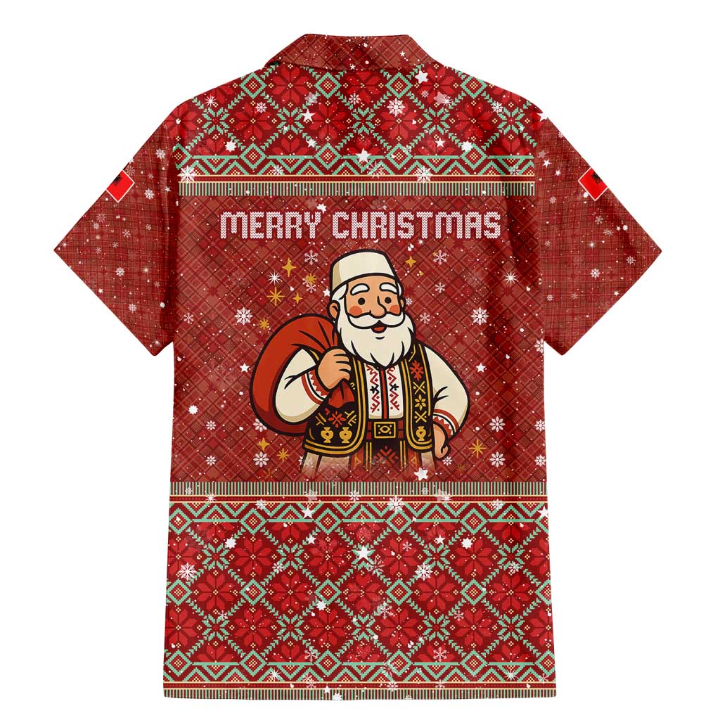 Albania Christmas Family Matching Mermaid Dress and Hawaiian Shirt with Red Geometric Design, Golden Double-Headed Eagle, and Santa Motif - Wonder Print Shop
