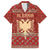 Albania Christmas Family Matching Off The Shoulder Long Sleeve Dress and Hawaiian Shirt with Red Geometric Design, Golden Double-Headed Eagle, and Santa Motif - Wonder Print Shop
