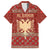 Albania Christmas Family Matching Off Shoulder Maxi Dress and Hawaiian Shirt with Red Geometric Design, Golden Double-Headed Eagle, and Santa Motif - Wonder Print Shop