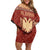 Albania Christmas Family Matching Off Shoulder Short Dress and Hawaiian Shirt with Red Geometric Design, Golden Double-Headed Eagle, and Santa Motif - Wonder Print Shop
