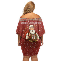 Albania Christmas Family Matching Off Shoulder Short Dress and Hawaiian Shirt with Red Geometric Design, Golden Double-Headed Eagle, and Santa Motif - Wonder Print Shop