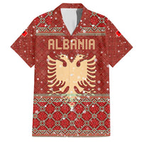Albania Christmas Family Matching Puletasi and Hawaiian Shirt with Red Geometric Design, Golden Double-Headed Eagle, and Santa Motif - Wonder Print Shop