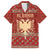 Albania Christmas Family Matching Short Sleeve Bodycon Dress and Hawaiian Shirt with Red Geometric Design, Golden Double-Headed Eagle, and Santa Motif - Wonder Print Shop