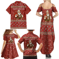 Albania Christmas Family Matching Summer Maxi Dress and Hawaiian Shirt with Red Geometric Design, Golden Double-Headed Eagle, and Santa Motif - Wonder Print Shop