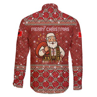 Albania Christmas Family Matching Summer Maxi Dress and Hawaiian Shirt with Red Geometric Design, Golden Double-Headed Eagle, and Santa Motif - Wonder Print Shop