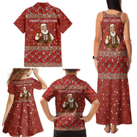 Albania Christmas Family Matching Tank Maxi Dress and Hawaiian Shirt with Red Geometric Design, Golden Double-Headed Eagle, and Santa Motif - Wonder Print Shop