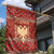 Albania Christmas Garden Flag with Red Geometric Design, Golden Double-Headed Eagle, and Santa Motif - Wonder Print Shop