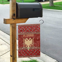 Albania Christmas Garden Flag with Red Geometric Design, Golden Double-Headed Eagle, and Santa Motif - Wonder Print Shop