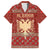 Albania Christmas Hawaiian Shirt with Red Geometric Design, Golden Double-Headed Eagle, and Santa Motif - Wonder Print Shop