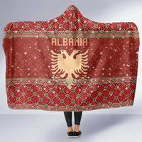 Albania Christmas Hooded Blanket with Red Geometric Design, Golden Double-Headed Eagle, and Santa Motif - Wonder Print Shop