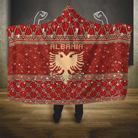 Albania Christmas Hooded Blanket with Red Geometric Design, Golden Double-Headed Eagle, and Santa Motif - Wonder Print Shop