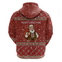 Albania Christmas Hoodie with Red Geometric Design, Golden Double-Headed Eagle, and Santa Motif - Wonder Print Shop