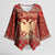 Albania Christmas Kimono Sleeve Blouse with Red Geometric Design, Golden Double-Headed Eagle, and Santa Motif - Wonder Print Shop