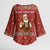 Albania Christmas Kimono Sleeve Blouse with Red Geometric Design, Golden Double-Headed Eagle, and Santa Motif - Wonder Print Shop