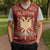 Albania Christmas Knitted V-Neck Vest with Red Geometric Design, Golden Double-Headed Eagle, and Santa Motif - Wonder Print Shop