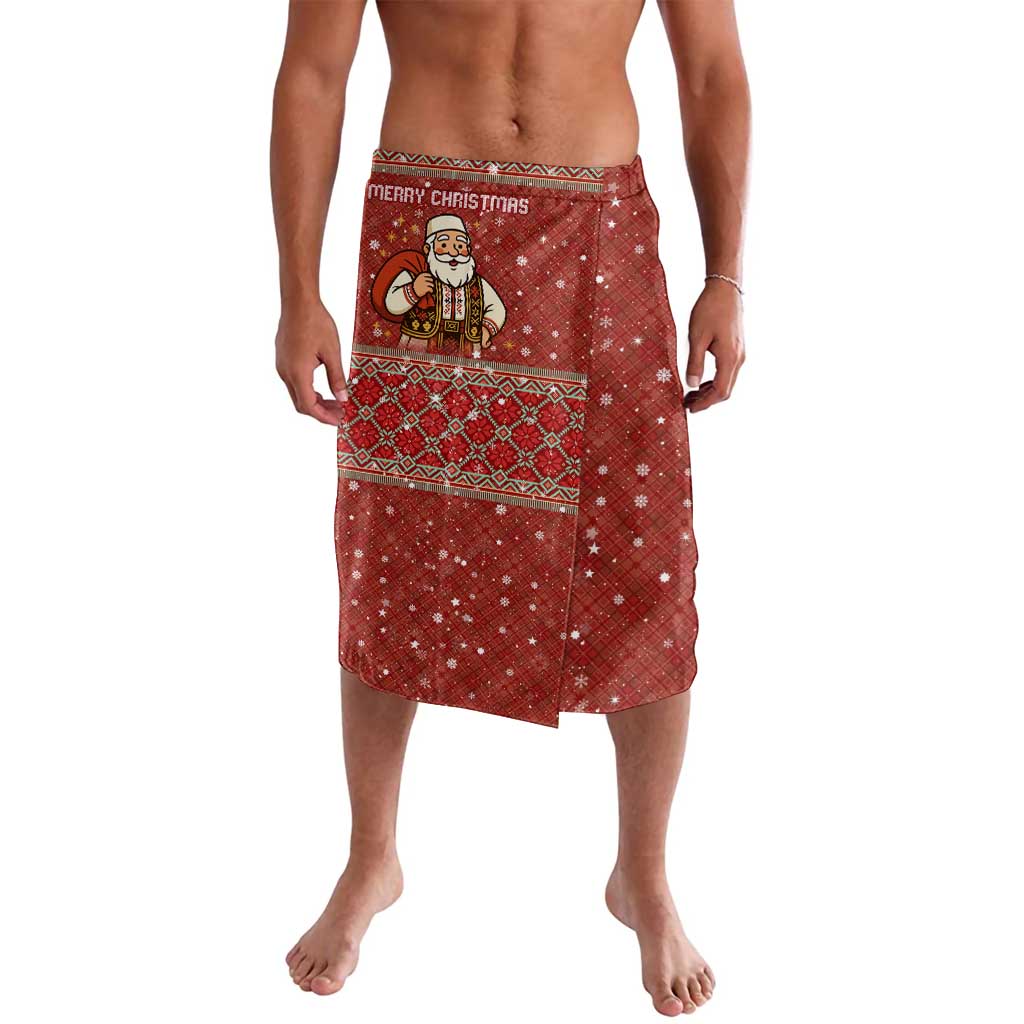 Albania Christmas Lavalava with Red Geometric Design, Golden Double-Headed Eagle, and Santa Motif - Wonder Print Shop