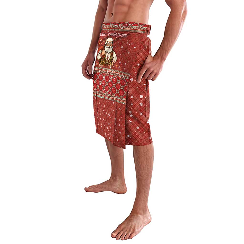 Albania Christmas Lavalava with Red Geometric Design, Golden Double-Headed Eagle, and Santa Motif - Wonder Print Shop