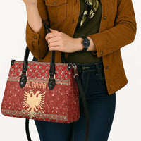 Albania Christmas Leather Bag with Red Geometric Design, Golden Double-Headed Eagle, and Santa Motif - Wonder Print Shop