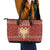 Albania Christmas Leather Tote Bag with Red Geometric Design, Golden Double-Headed Eagle, and Santa Motif - Wonder Print Shop