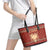 Albania Christmas Leather Tote Bag with Red Geometric Design, Golden Double-Headed Eagle, and Santa Motif - Wonder Print Shop