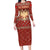 Albania Christmas Long Sleeve Bodycon Dress with Red Geometric Design, Golden Double-Headed Eagle, and Santa Motif - Wonder Print Shop