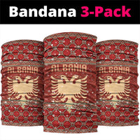 Albania Christmas Neck Gaiter with Red Geometric Design, Golden Double-Headed Eagle, and Santa Motif - Wonder Print Shop