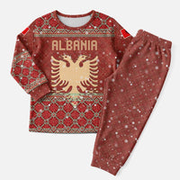 Albania Christmas Pajama Set with Red Geometric Design, Golden Double-Headed Eagle, and Santa Motif - Wonder Print Shop
