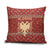 Albania Christmas Pillow Cover with Red Geometric Design, Golden Double-Headed Eagle, and Santa Motif - Wonder Print Shop