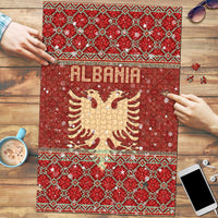 Albania Christmas Puzzle with Red Geometric Design, Golden Double-Headed Eagle, and Santa Motif - Wonder Print Shop