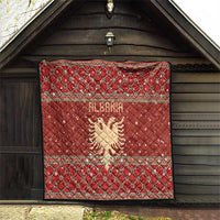 Albania Christmas Quilt with Red Geometric Design, Golden Double-Headed Eagle, and Santa Motif - Wonder Print Shop