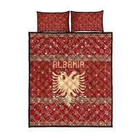 Albania Christmas Quilt Bed Set with Red Geometric Design, Golden Double-Headed Eagle, and Santa Motif - Wonder Print Shop