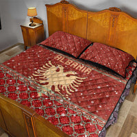 Albania Christmas Quilt Bed Set with Red Geometric Design, Golden Double-Headed Eagle, and Santa Motif - Wonder Print Shop
