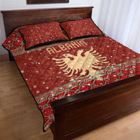 Albania Christmas Quilt Bed Set with Red Geometric Design, Golden Double-Headed Eagle, and Santa Motif - Wonder Print Shop