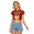 Albania Christmas Raglan Cropped T Shirt with Red Geometric Design, Golden Double-Headed Eagle, and Santa Motif - Wonder Print Shop