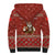 Albania Christmas Sherpa Hoodie with Red Geometric Design, Golden Double-Headed Eagle, and Santa Motif - Wonder Print Shop