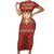 Albania Christmas Short Sleeve Bodycon Dress with Red Geometric Design, Golden Double-Headed Eagle, and Santa Motif - Wonder Print Shop