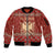 Albania Christmas Sleeve Zip Bomber Jacket with Red Geometric Design, Golden Double-Headed Eagle, and Santa Motif - Wonder Print Shop